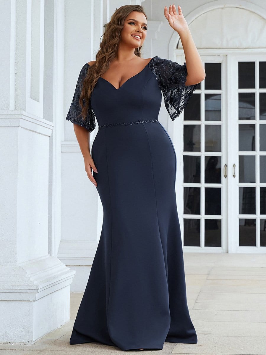 Final Sale Plus Size off the Shoulder Ruched Gown with Slit in Red – Chic  And Curvy